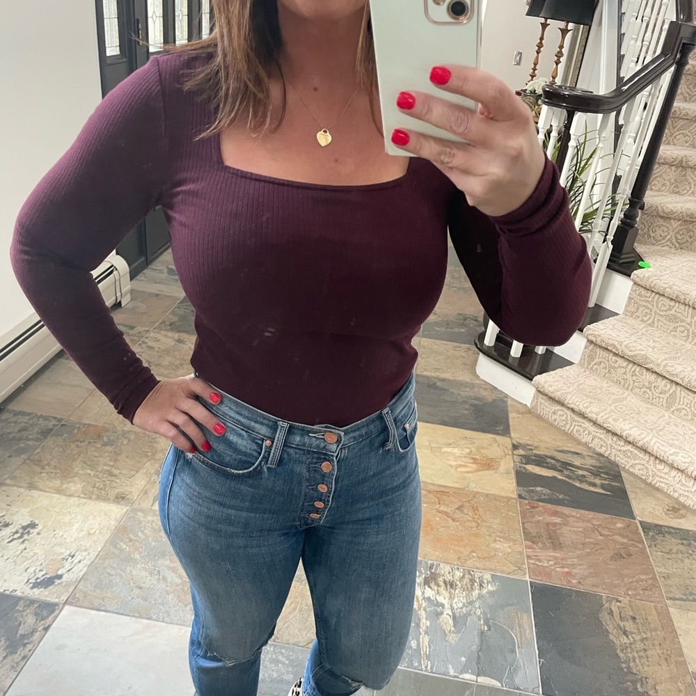 Wine colored square neck bodysuit